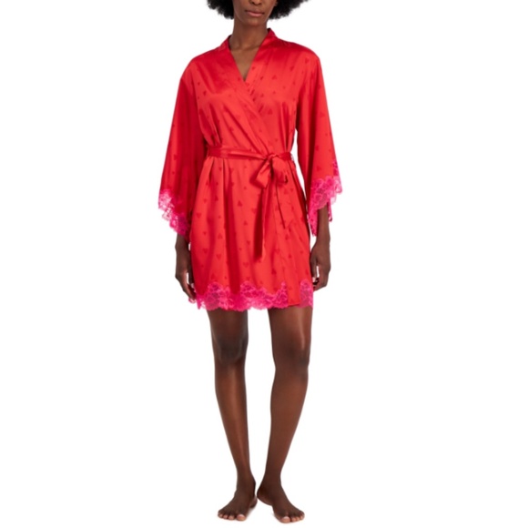 I.n.c. International Concepts Women's Lace-Trim Wrap Robe, Heart Jacquard - Picture 1 of 2